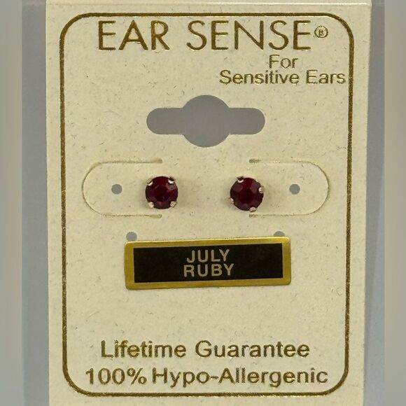 Ear Sense July Ruby Set in Gold Tone Stud Earrings - Picture 1 of 4